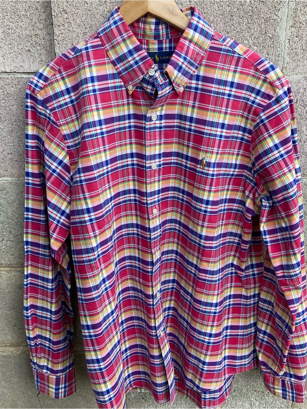 Ralph Lauren Plaid Shirt Multicolor Check Large Naked Pony Preppy Red Blue